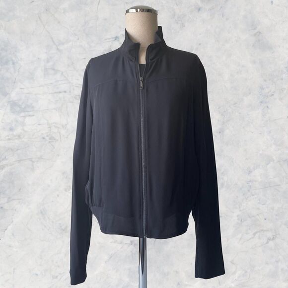 Lafayette 148 NY Black Silk Jacket Zip Front Stand Up Collar-Women's Size Small - Picture 1 of 9